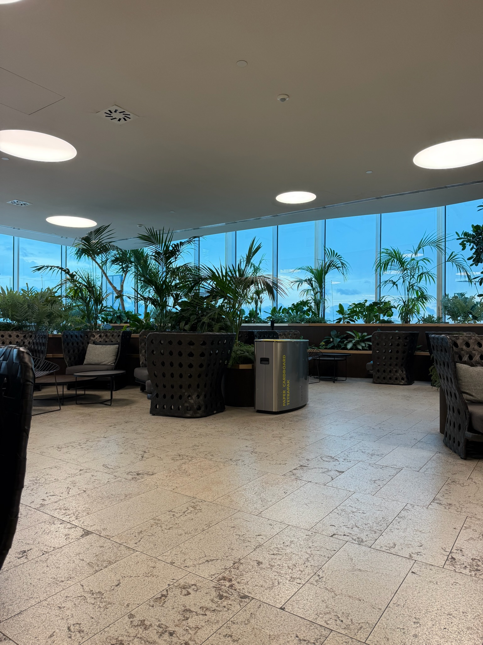 Seating area at the Marco Polo Club lounge at Venice Airport