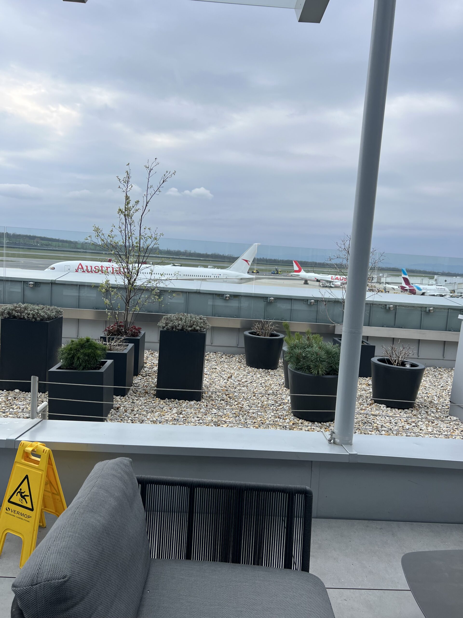 View of Vienna Airport from the outdoor terrace at the Vienna Lounge